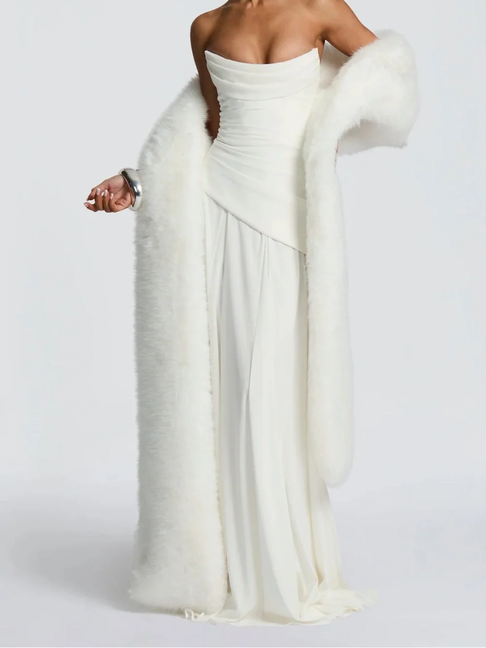 Strapless White Evening Gown